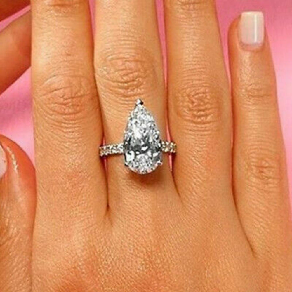 Silver Simulated Diamonds Teardrop Ring - Picture 2 of 8